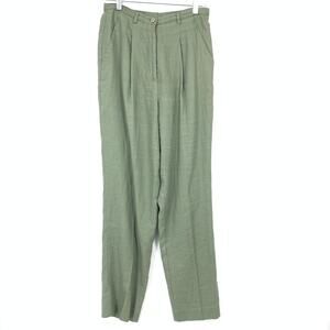 Vintage 90s Sage Green Linen High Waist Pants Women Size 27" Lined Tapered Leg